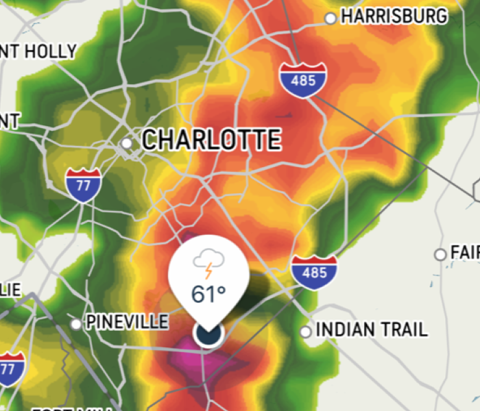 Radar of storms moving through South Mecklenburg County