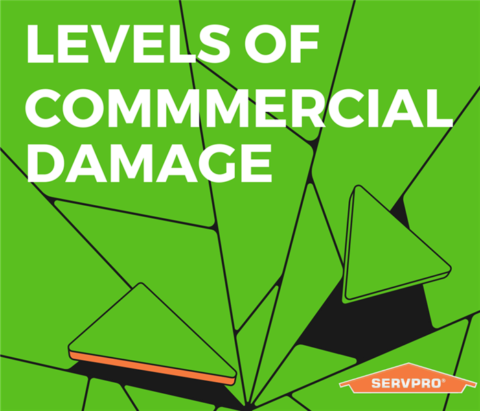 “Levels of commercial damage” with broken glass and the SERVPRO logo