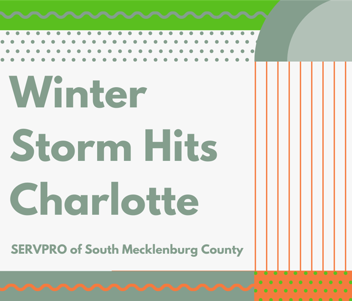 "winter storm hits charlotte" with green and orange color block design