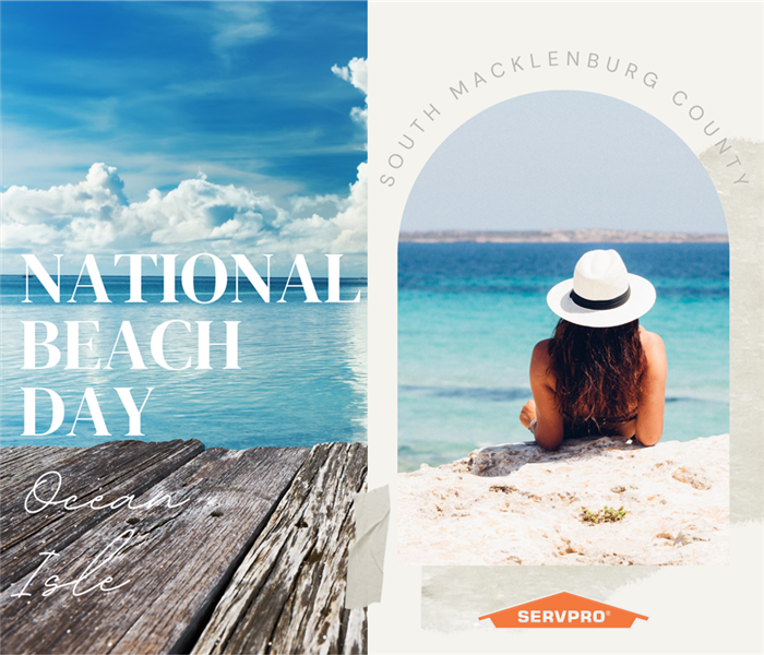 “National Beach Day, Ocean Isle” with images of a dock and blue water, a beach, and SERVPRO logo