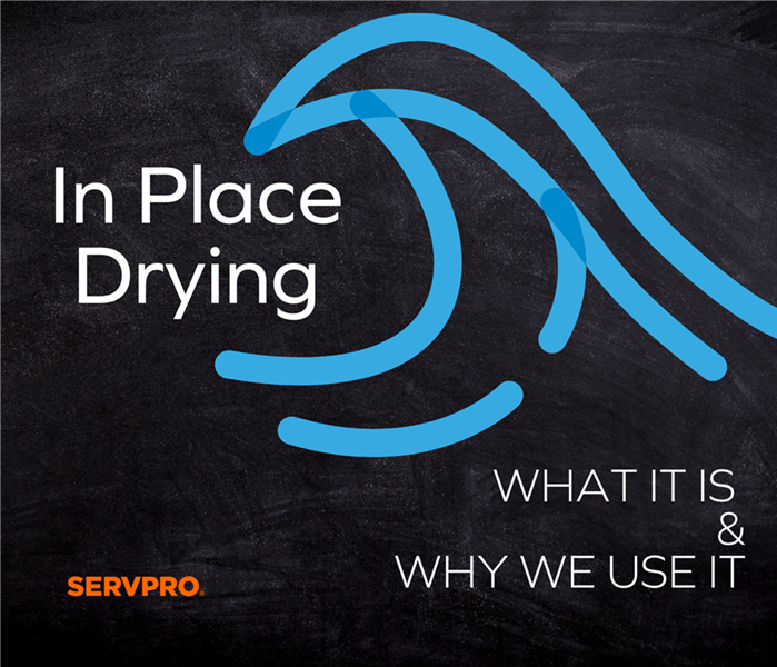 “In Place Drying: What it is & Why we use it” with a black background and blue wave and the “SERVPRO” logo 