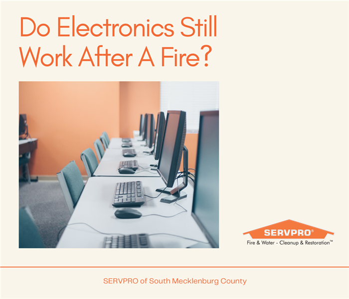 “Do Electronics Still Work After A Fire?” with a picture of an office desk with computers and the SERVPRO logo
