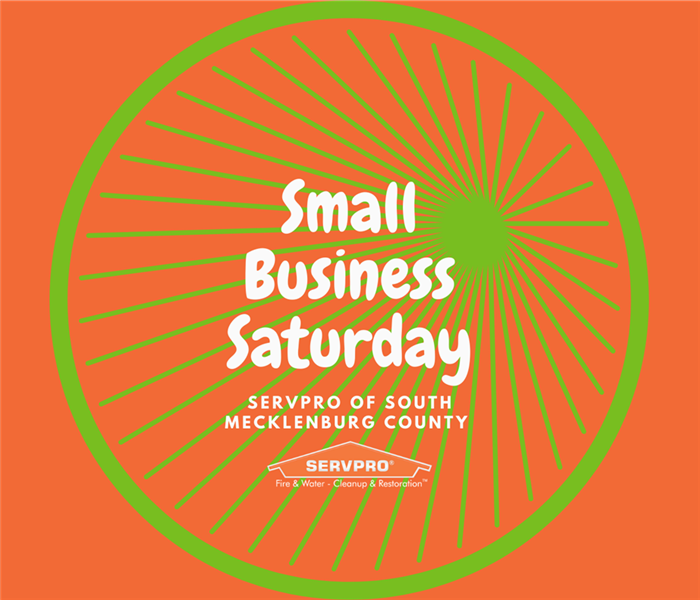 “Small Business Saturday” in a green circle with the SERVPRO logo beneath it
