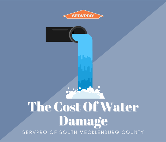 "the cost of water damage" with a waterfall and the SERVPRO logo