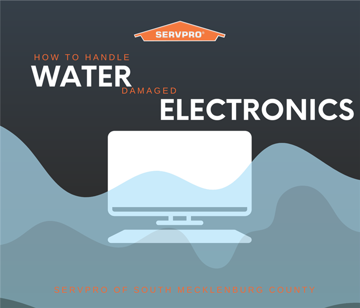 “How To Handle Water Damaged Electronics” with a computer under water and the SERVPRO logo