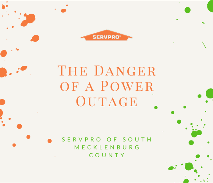 "the danger of a power outage" with orange and green paint splatter 