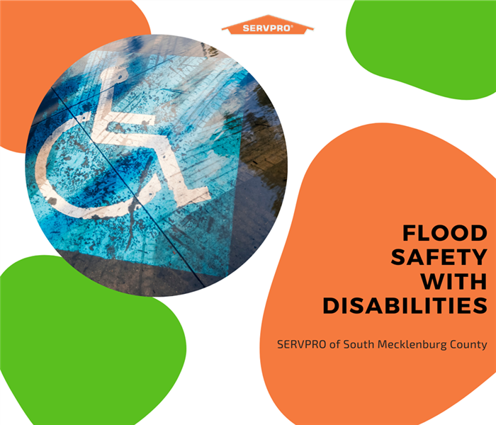 “Flood Safety With Disabilities” with underwater disability parking spot and SERVPRO logo