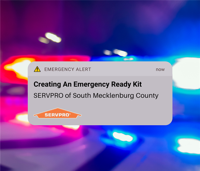 “Emergency alert: Creating an emergency ready kit” with the SERVPRO logo and police lights 
