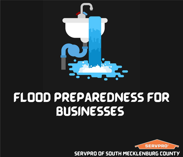 “Flood Preparedness For Businesses” with overflowing sink and SERVPRO Logo