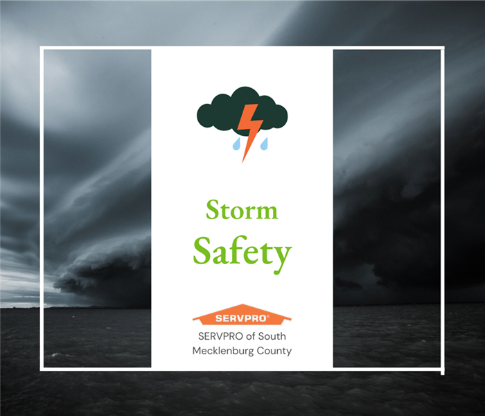 “Storm Safety” with stormy clouds and the SERVPRO logo
